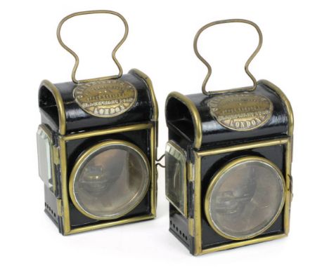 *Shand Mason & Co., Oil-Powered Lamps. Designed for use with horse-drawn or manually operated fire engines, a rare pair of si