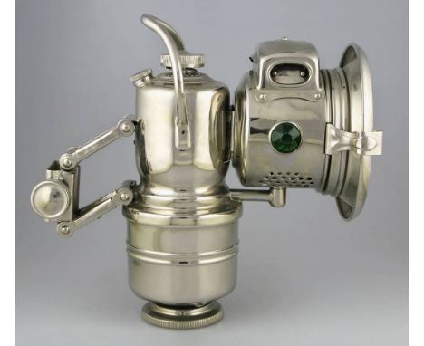 *A c1925 'New 75' acetylene gas lamp by Powell and Hanmer,  in unused condition, the model incorporating a carrying bail and 