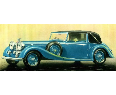 1936 Alvis Speed Twenty, a 16pp brochure issued in January, with full colour artwork tipped-in plates of a saloon, DHC, sport