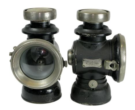 *A Pair of J. Lucas Ltd 'Kings Own' Side Lamps. A sided pair of F140 series oil-powered lamps, manufactured for a number of y