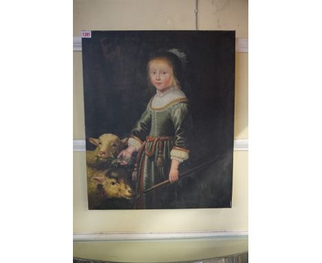 European School,&nbsp;contemporary, portrait of a girl with sheep, oil on canvas, 60.5 x 50.5cm, unframed.&nbsp; 