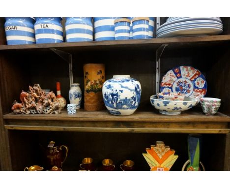 A collection of Chinese and Japanese ceramics &amp; works of art, to include a blue and white jar, Kangxi six character mark 