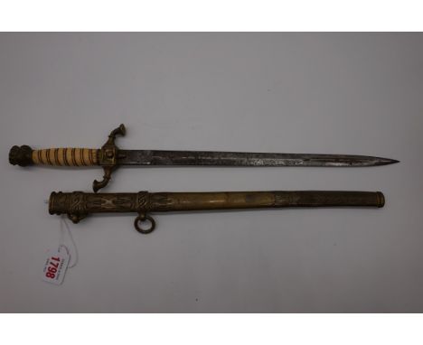 A World War I Turkish Ottoman naval ceremonial dagger and sheath, with ivory grip. 