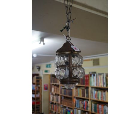 An old brass and glass ceiling lantern,&nbsp;24cm high.&nbsp; 