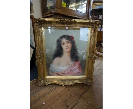 W J Carroll, a bust length portrait of a young lady, signed, watercolour and gouache, 61 x 52cm.&nbsp;&nbsp; 