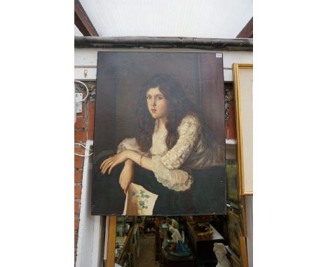 British School, half length portrait of a young lady, oil on canvas, 86 x 69cm, unframed.&nbsp; 