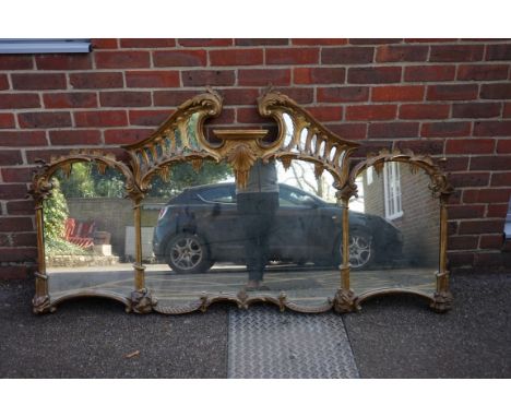 A 19th century carved giltwood frame overmantel&nbsp;mirror,&nbsp;in the Chinese Chippendale style, 95cm high x 174cm wide. 