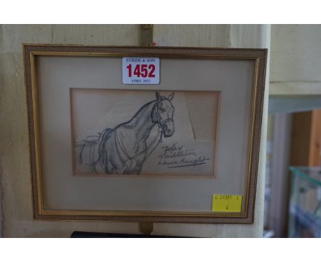 Dame Laura Knight,&nbsp;a sketch of a horse, signed and inscribed, pencil, approx 8.5 x 13cm irregular; together with an engr