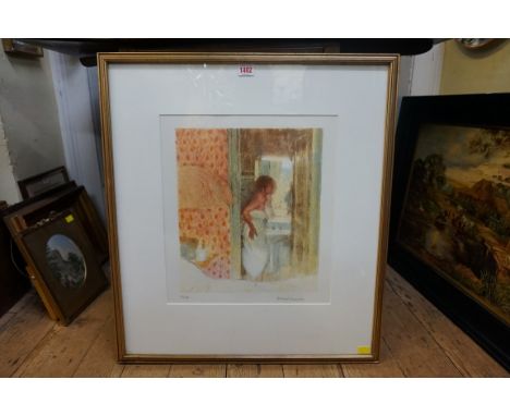 Bernard Dunston,&nbsp;a lady by a doorway, signed and numbered 62/200, colour lithograph, I.35 x 30cm.&nbsp; 