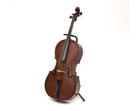 A Mittenwald violincello, early 20th centuryLength of back 73cm (28.75in), red brown colour, wear and restorations, in tan so