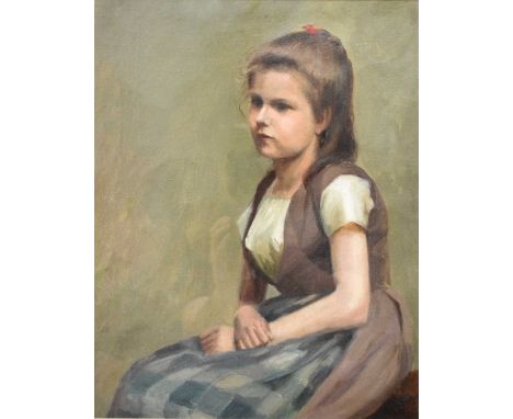 Florence Leaver (British 20th Century) Portrait of a Young Girl Seated, oil on canvas laid down, 43 x 34 cm, frame 70 x 58 cm