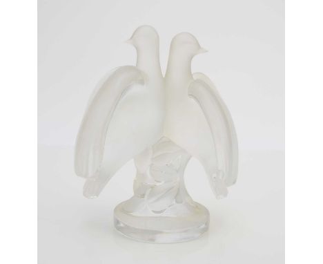 A post-war Lalique Crystal model of Ariane Doves, model 11638, engraved marks, paper label, 21.5cm highProvenance: Collection