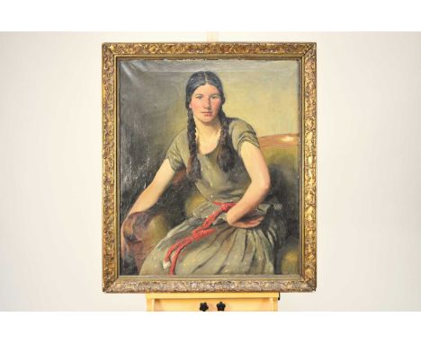 Continental School (19th-20th Century) Portrait of a Seated Young Woman with Braided Hair, oil on canvas, 91 x 76 cm, frame 1