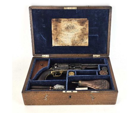 A nice copy of a Colt Dragoon six-shot revolver, .44 calibre, cylinder engraved with Ranger and Indian scene, serial number '