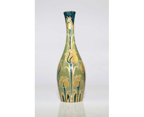 A William Moorcroft for Macintyre &amp; Co pottery 'Florian' vase, circa 1904-1913, green and gold design, printed factory ma