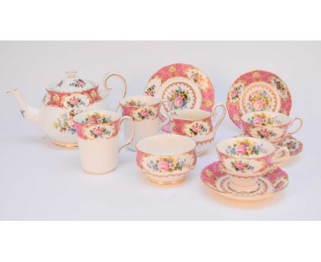 A Royal Albert 'Lady Carlyle' tea service, comprising a teapot and cover, cream jug, sugar bowl, six teacups, six saucers, si