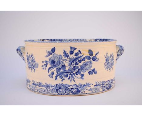 A Spode earthenware blue and white foot bath in the 'Union Wreath' pattern, 19th century, of banded oval form, transfer-print