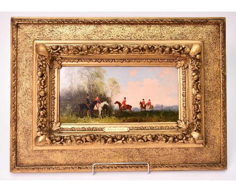 Rudolf Stone (1838-1914) A Pair of Hunting Scenes, oil on board, 16 x 31.5 cm, frame 38 x 53.5 cm, a pair (2)label verso for 