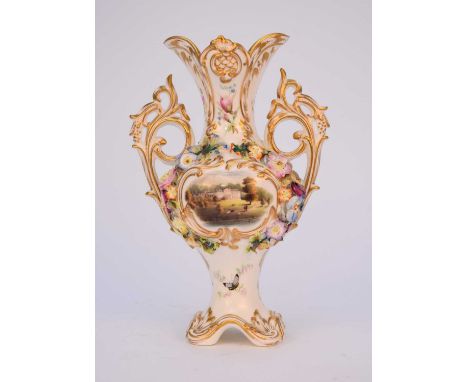 A good Coalport 'Coalbrookdale' vase, circa 1835-40of twin-handled form, finely painted with a view of Walcot Hall, Lydbury N