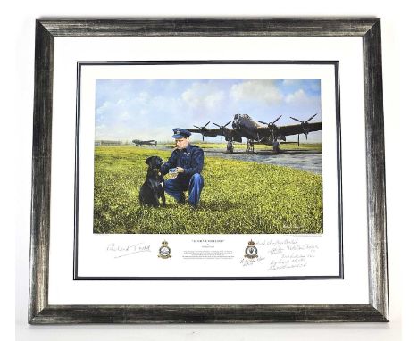 Michael Smart 'After Me The Flood', limited edition print depicting Guy Gibson with his dog in front of a 617 Sqn Lancaster a