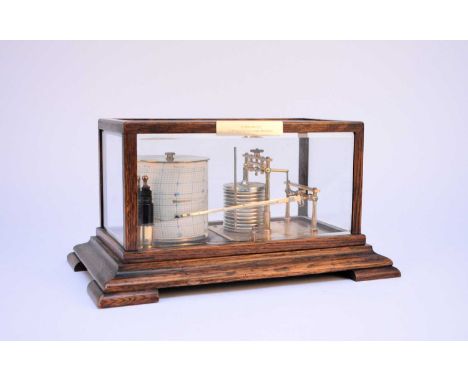 A 20th century oak cased barograph, Short &amp; Mason, LondonWith eleven-tier bellows, lacquered brass, contained within a fi