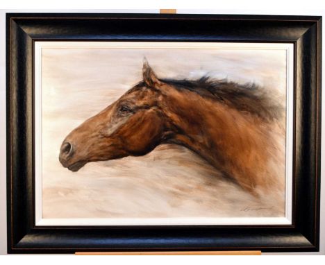 ARR Gary Benfield (b.1950) Portrait of a Horse, signed lower right, oil on board, 52 x 74 cm, frame 72 x 95 cmLabel verso for