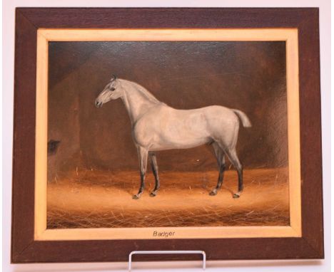British School (19th Century) Portrait of a Horse 'Little John' in a stable, signed F.P. Langley dated 1880 lower right, titl