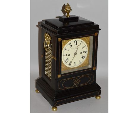 A VERY GOOD SMALL REGENCY EBONISED BRACKET CLOCK by JAMES MURRAY & CO., ROYAL EXCHANGE, LONDON, with eight day movement, doub