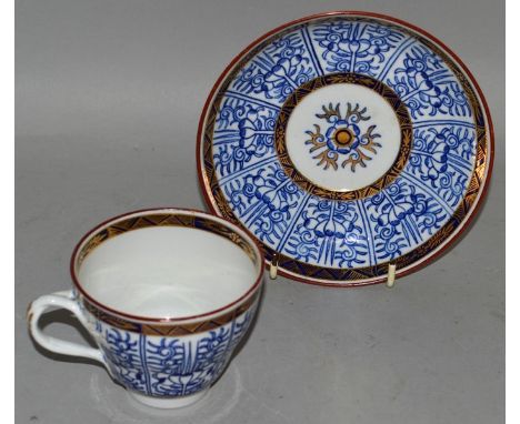 A LATE 18TH/EARLY 19TH CENTURY FLIGHT BARR WORCESTER QUEEN CHARLOTTE PATTERN TEACUP AND SAUCER and a Flight Barr period Royal