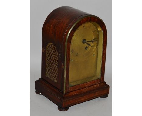 A SMALL REGENCY ROSEWOOD CASED LIBRARY BRACKET CLOCK by J. WALLIS, LONDON, with engine turned gilt dial, brass grill sides an