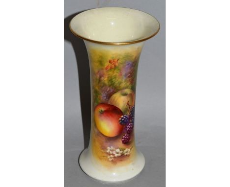 A ROYAL WORCESTER FLARED CYLINDRICAL VASE, painted with fruit and berries by Edward Townsend, signed, date code for 1928.