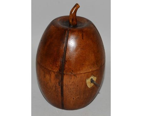 A MELON SHAPED FRUITWOOD TEA CADDY. 6.5ins high.