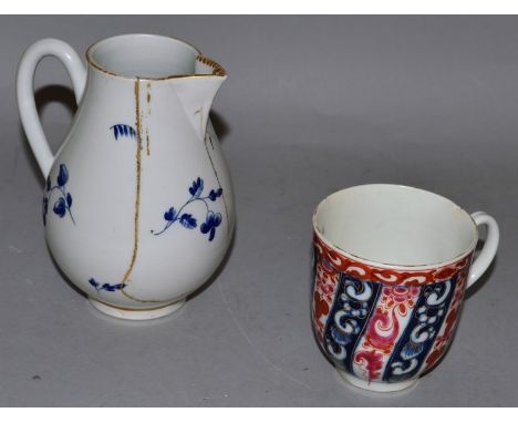 18TH & 19TH CENTURY ENGLISH TEA WARES including a Dr. Wall jug, Queen Charlotte coffee cup, Derby imari pattern part tea serv