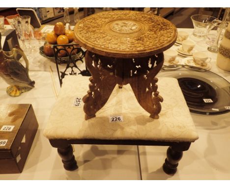 Antique stool and a pierced wood Indian table