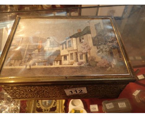 Vintage brass box with painted lid 