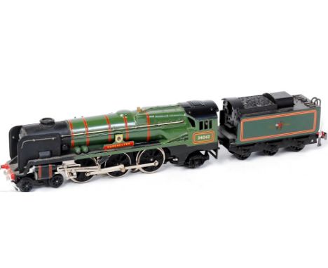 A Hornby Dublo 3-rail 'Dorchester' engine and tender, locomotive has been over varnished (GR)