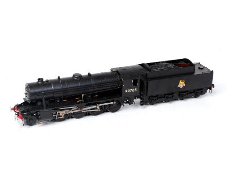 BR black No. 90705 Austerity Class 2-8-0 engine and tender, fitted with can motor and skate pickup and 8 wheel BR tender (G-V