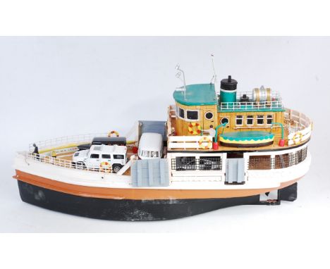 Scratch built display model of American River car ferry Ogdensburg approximately 1/43rd scale, 24 inches long x 9 inches beam