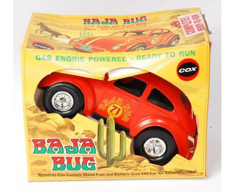 Cox Manufacturing Inc. Boxed Gas Engine Powered Baja Buggy, plastic orange body with Baja Bug No.71 to sides, appears as issu