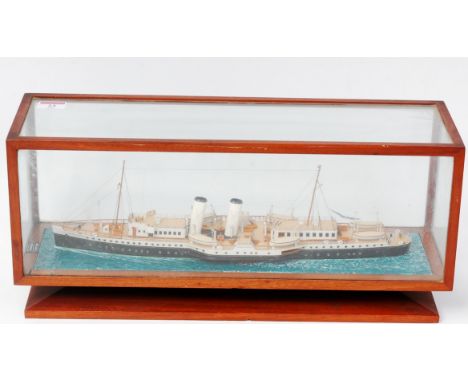 Bassett Lowke Static Display Model of Bristol Queen Passenger Paddle Steamer, cased example set in naturalistic setting, glaz