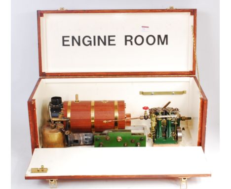 Scratch built steam plant in filled wood case, comprising Stuart Turner D-10 steam marine engine, having displacement lubrica