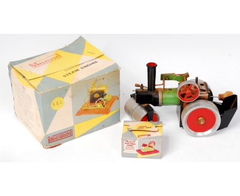 Mamod Steam Engine and Accessory, to include SE1 Steam Plant, used condition, boxed, Mamod SR1 Roller, and a Boxed Mamod Powe