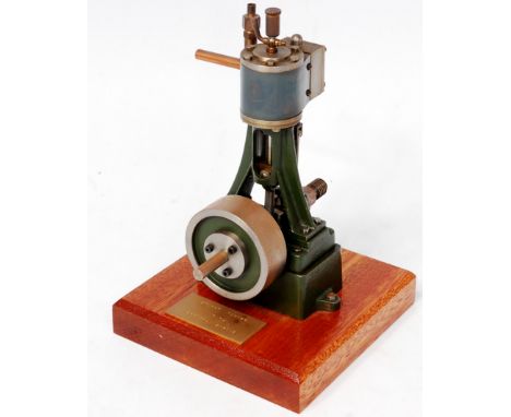 Stuart Turner, No.10 vertical steam engine comprising of single vertical cylinder suspended on a single A frame, with cast in