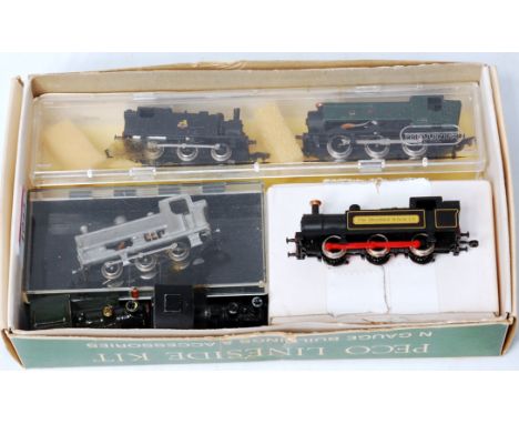 6 mixed makes 0-6-0 N gauge tank engines Arnold, Minitrix, Farish, etc, includes unpainted whitemetal kit built pannier tank 