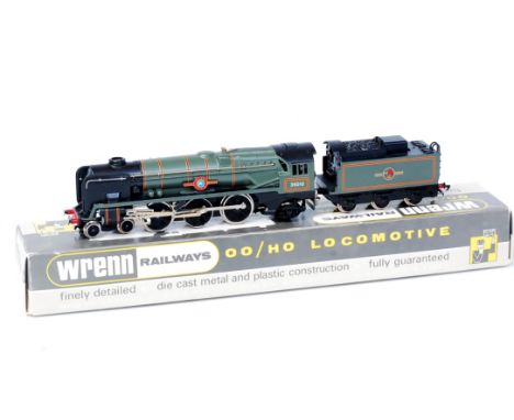 A Wrenn W2297 rebuilt Merchant Navy class engine and tender BR green 'Blue Star', with instructions, packer No. 2 on box base