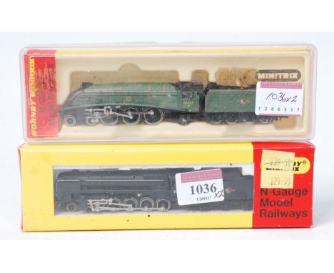 Hornby Minitrix N gauge 207 BR black 9F 2-10-0 engine and tender  (G-BG), and 211 BR green 'Mallard' engine and tender (G-BG)