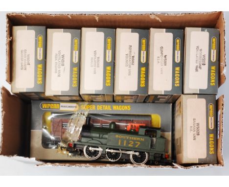 8 boxed Wrenn wagons (G-BG) and an unboxed Wrenn W2207 tank engine (G)