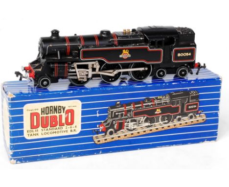 A Hornby Dublo EDL18 standard 2-6-4 tank engine with test tag and inner box packing (VG-BG)
