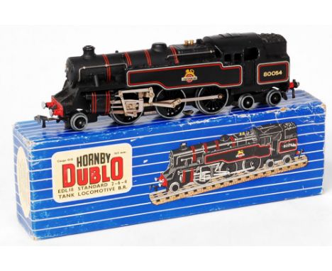 A Hornby Dublo 3-rail EDL18 2-6-4 tank engine complete with inner packing, test tag, instructions and oil bottle (VG-BG)