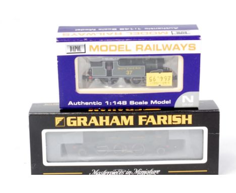 A Graham Farish by Bachmann N gauge 'Great Western' green prairie tank engine (M-BM) together with a Dapol Maunsell green tan